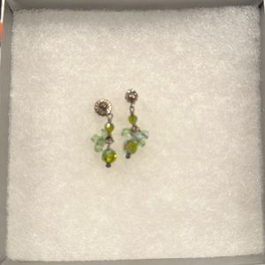 Green vintage dangly beaded earrings.